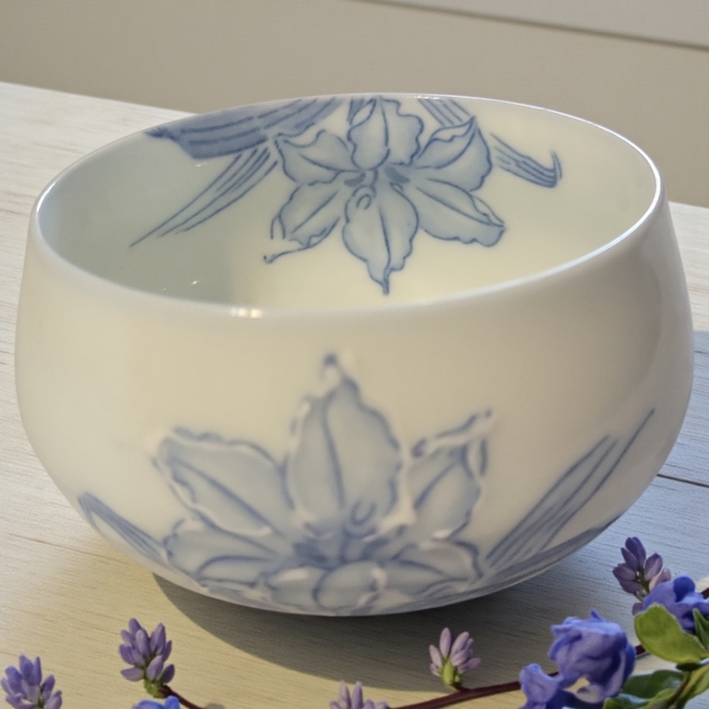 NWT Vtg Pier 1 Arita Ware Sometsuke Porcelain Teacup Japanese Blue Orchid Iris 1